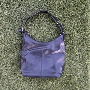 Jones New York Black Faux Leather Hobo Shoulder Bag Silver Hardware Minimalist